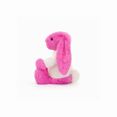 Jellycat Bashful Hot Pink Bunny with Cream Jumper UK | 63157WJFK